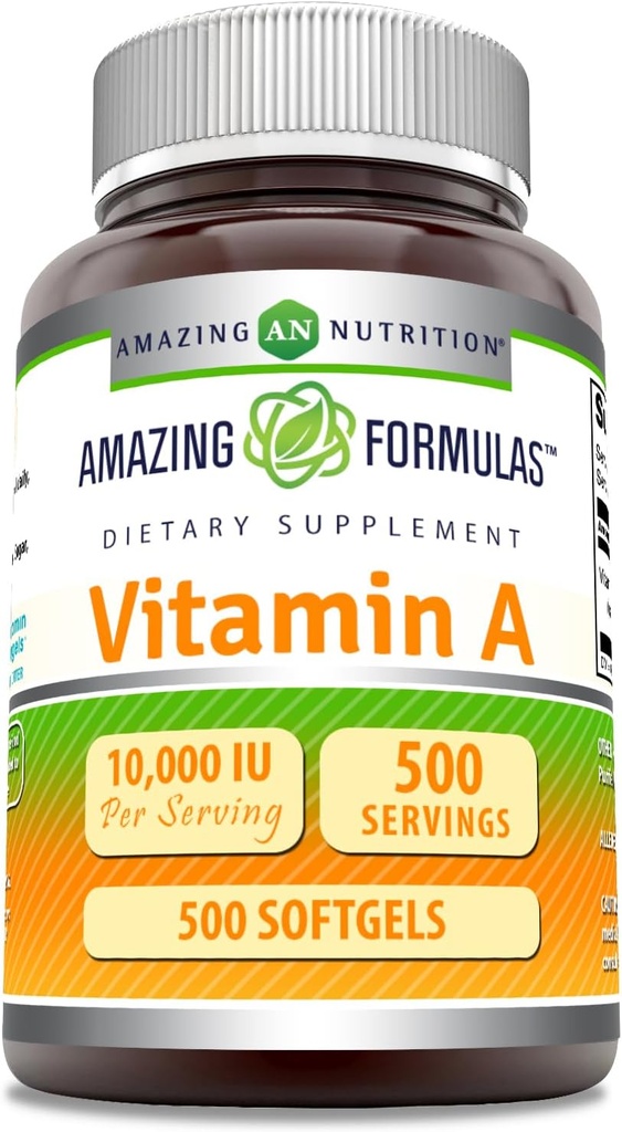 Formules étonnantes Vitamine A 10000 UI Supplément de Retinyl Palmitate de 3000 Mcg.