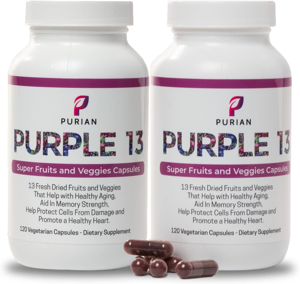 Fruits et légumes purs et suppléments de légumes purs et séchés frais Les suppléments de fruits et de légumes purs favorisent l'anti-âge, la santé cardiaque, le soutien de la mémoire, 240 capsules végétariennes, 2 pack