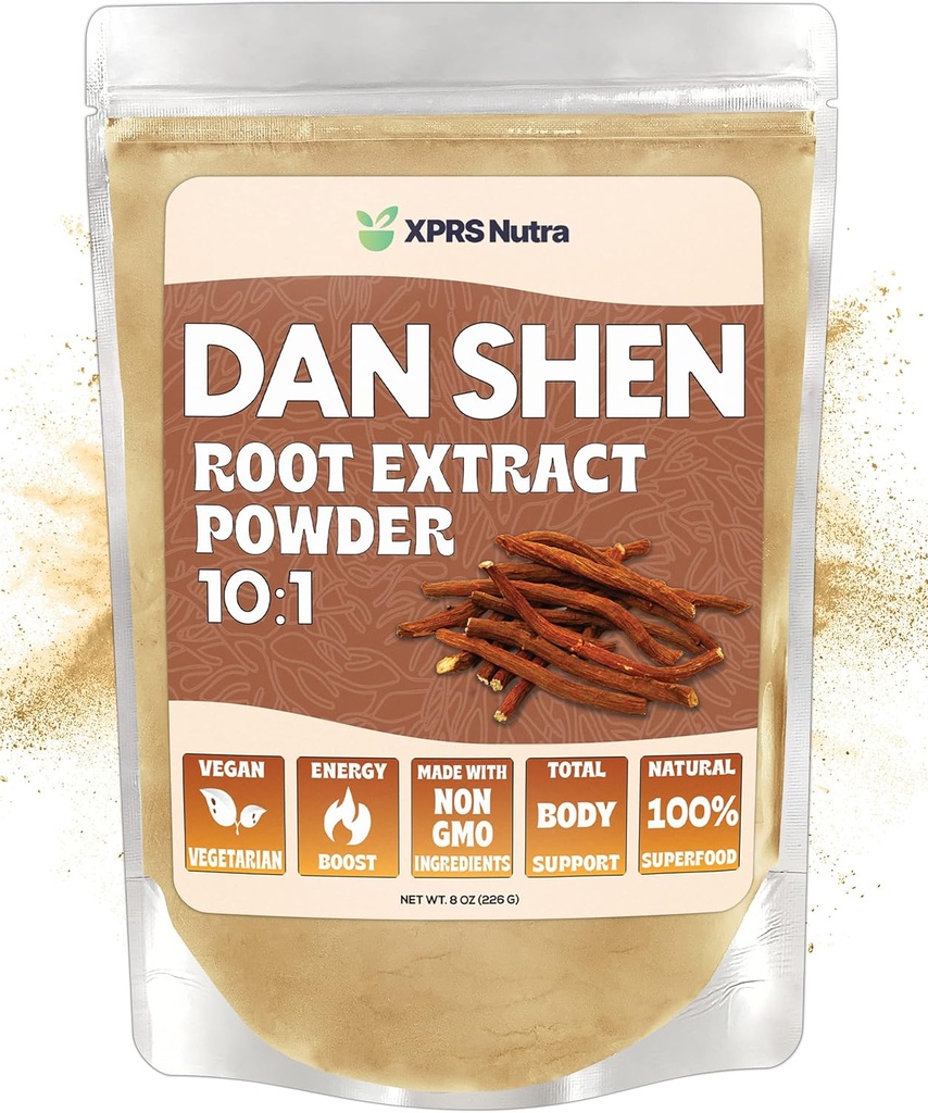 XPRS Nutra Dan Shen Root Extract Powder 10:1- Premium Dan Shen (Red Sage) Poudre concentrée - Vegan Friendly Danshen (8 oz)