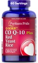 Puritan's Pride Q-SorbTM Coenzyme CoQ10 Supplément alimentaire pour la santé cardiaque, la santé buccodentaire et le soutien au vieillissement en santé, plus Riz de levure rouge pour une digestion améliorée, 120 softgels à libération rapide