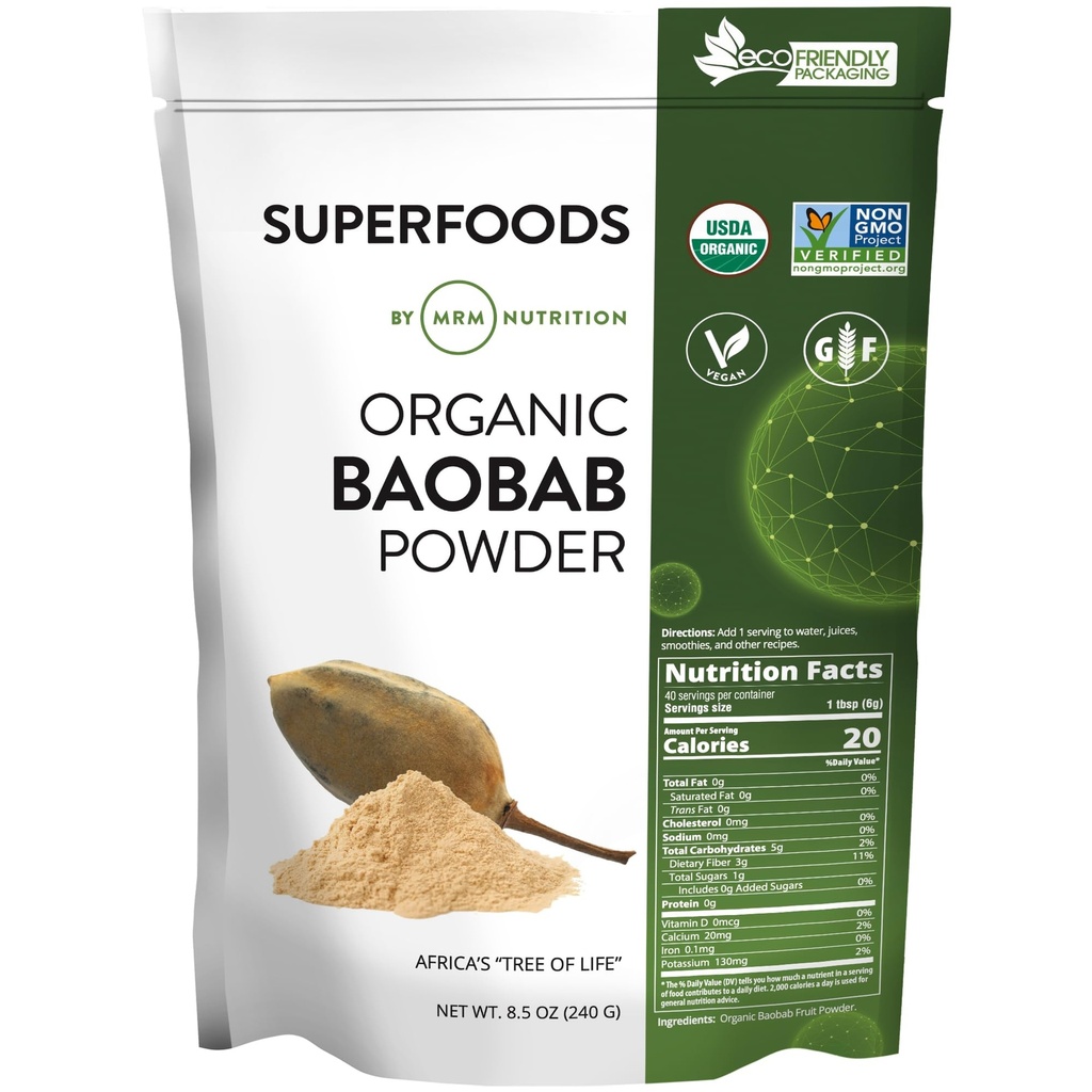 MRM Nutrition Bio Poudre de Baobab de Superaliments de Santé Digestive de 40 portions
