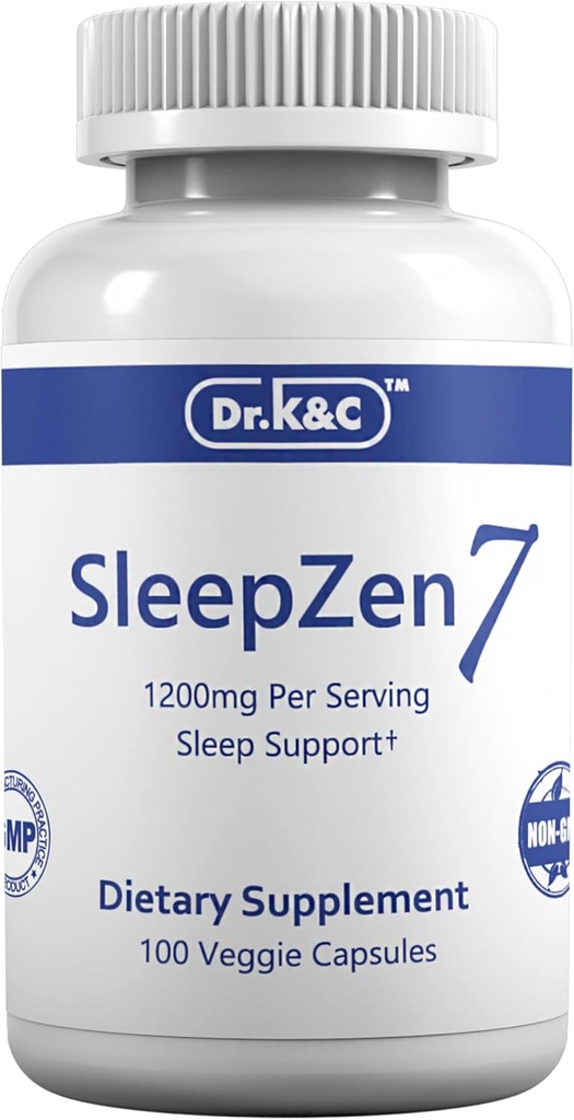 Dr K&C SleepZen7 Supplément de sommeil – Toutes les plantes botaniques naturelles provenant de 1200 mg 100 Capsules de Veggie Soutien au sommeil Tart cerise biologique Extrait de racine valériane Pas de remplissage Non OGM
