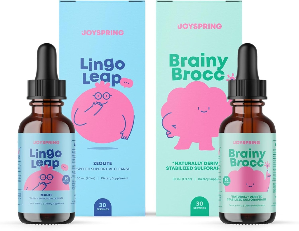 JoySpring BrainyBrocc & LingoBouche de gouttes pour enfants Vitamines naturelles, non-OGM, formule liquide non alcoholique, Immunity Health Support