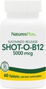 Natures Plus Shot-O-B12 (méthylcobalamine), libération prolongée - 5000 mcg, 60 comprimés végétariens - supplément B12 à haute puissance et à action rapide - Mémoire et booster énergétique - Sans gluten - 60 portions