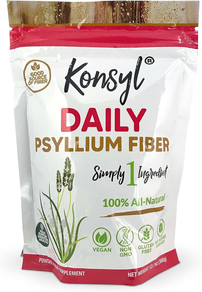 Konsyl Daily Psyllium Fibre 360g / 12.7oz - Non-OGM, Vegan, Kéto-friendly, poudre de supplément de fibre - soutient la santé digestive