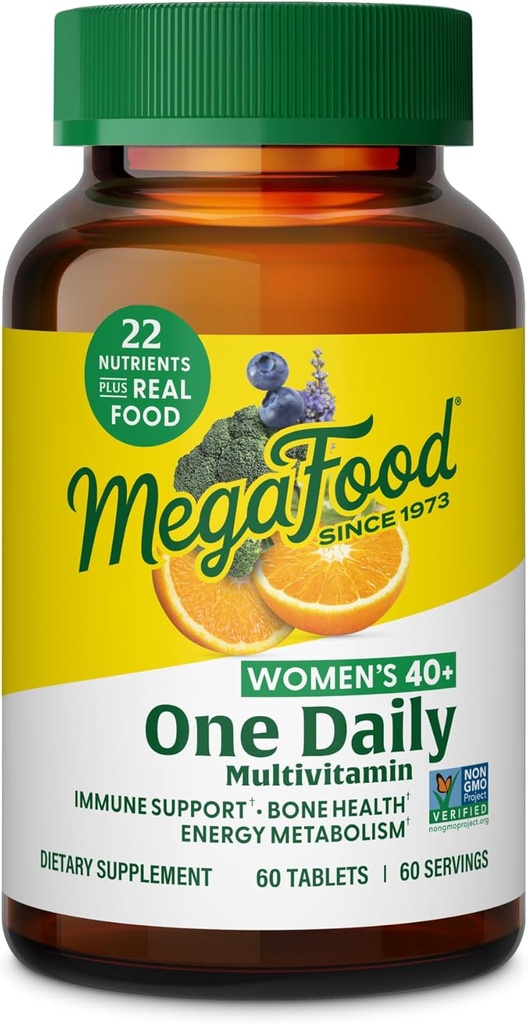 MegaFood Femmes 40+ Une multivitamine quotidienne pour les femmes - avec la vitamine B12, B6, C, D, Zinc & Fer – Plus Véritable nourriture - Soutien immunitaire - Santé osseuse - Non-OGM - Végétarien - 60 onglets