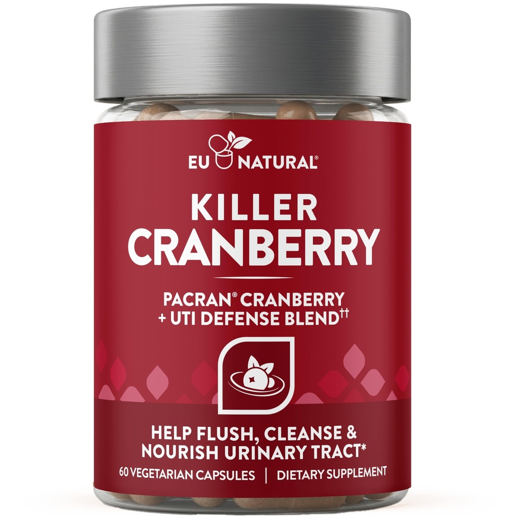 Pilules de canneberge 9-en-1 Killer pour femmes – Mélange de défense UTI avec des ingrédients cliniquement étudiés – Supplément de tract urinaire 9 extraits – Barque de pin, propolis, vitamine D et plus – 60 capsules à action rapide