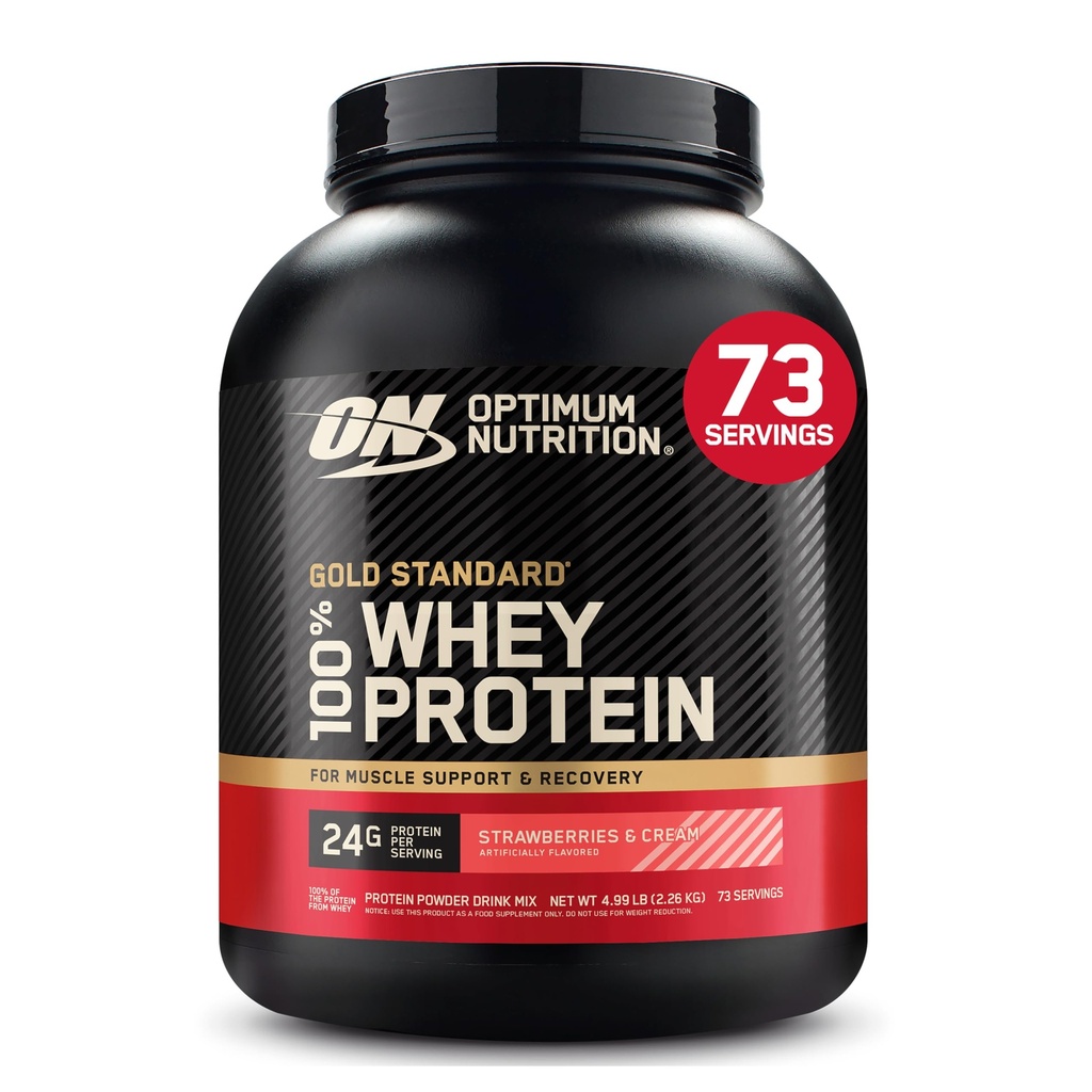 Optimum Nutrition Or Standard 100% Whey Protéines Poudre, Fraises & Crème, 5 livres (Paquetage May Vary)