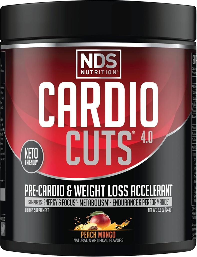 NDS Nutrition 4.0 Pre Workout Supplement - Advanced Weight Loss and Pre Cardio Formula with L-Carnitine, CLA, MCTs, L-Glutamine, and Safflower Oil - Peach Mango (40 Servings)