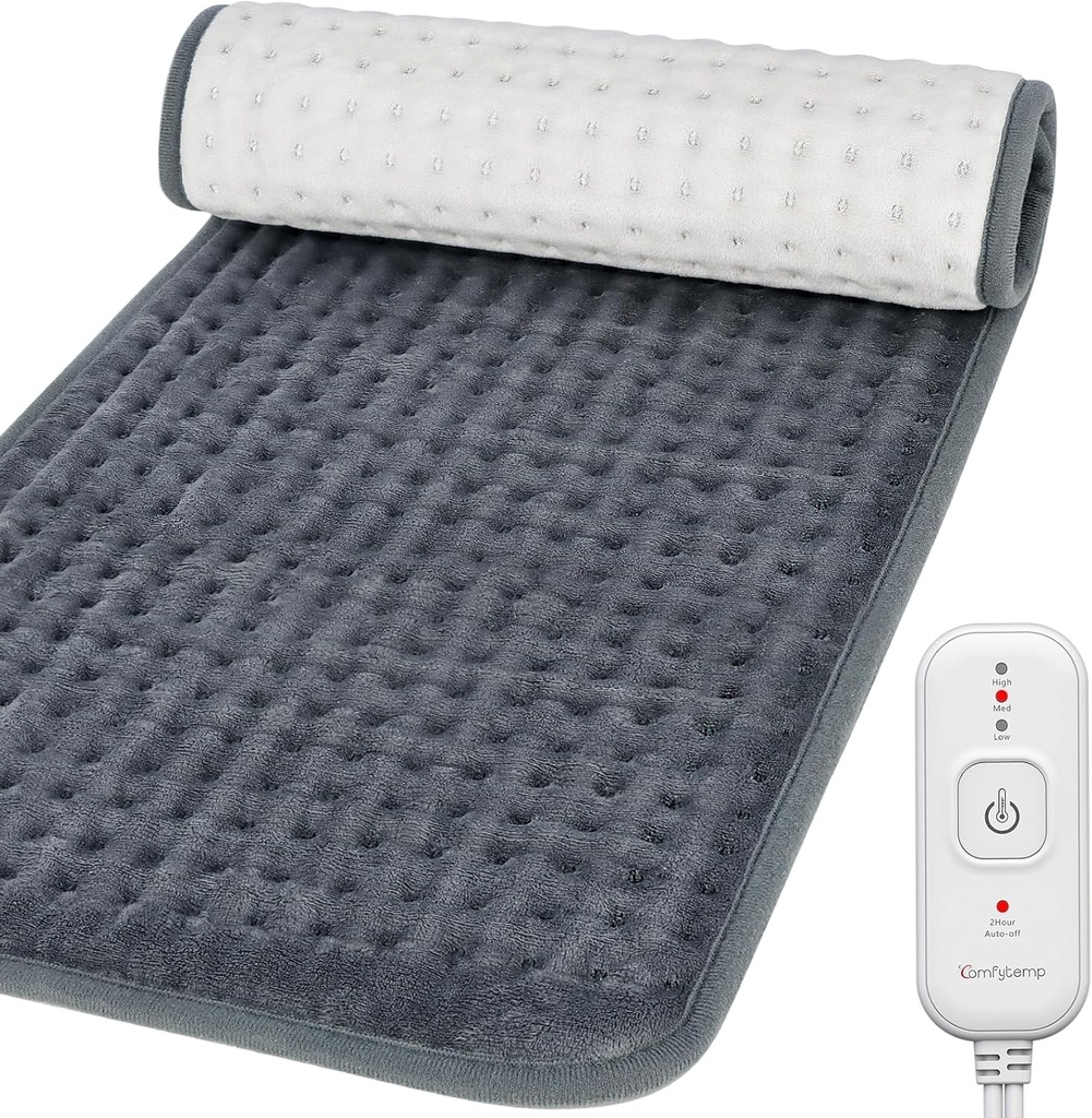 Plaque chauffante Comfytemp pour soulager la douleur au dos et les crampes, FSA Électricité grand calorifuge admissible, 2H Auto off, Cadeaux de Noël pour les femmes hommes maman papa, HSA Neck Chaud Pad, lavable, 12"x24"