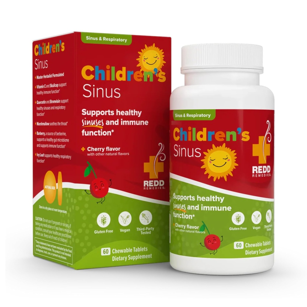 Redd Remèdes, Sinus de soutien pour enfants, Formule de santé immunitaire et respiratoire, Saveur de cerise, 60 comprimés à croquer