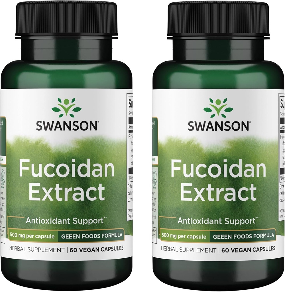 Extrait de Fucoidan à concentration maximale de Swanson - Supplément à base de plantes favorisant la fonction du système immunitaire - Formule naturelle appuyant la santé générale - (60 capsules de Veggie, 500 mg chacune) (2 boîtes)