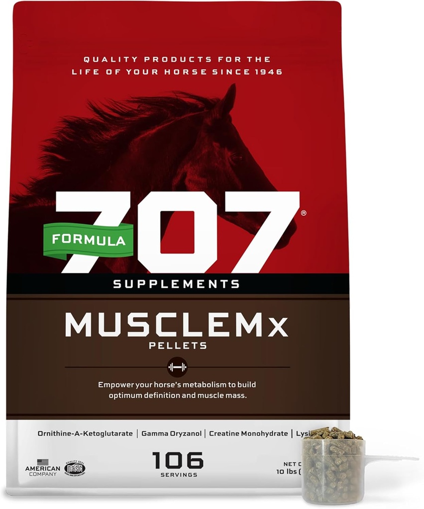 Formule 707 Supplément Hippique MuscleMx, Sac de 10 lb – Support de conditionnement et constructeur de muscles pour chevaux avec Lysine, Gamma Oryzanol, Créatine et OKG
