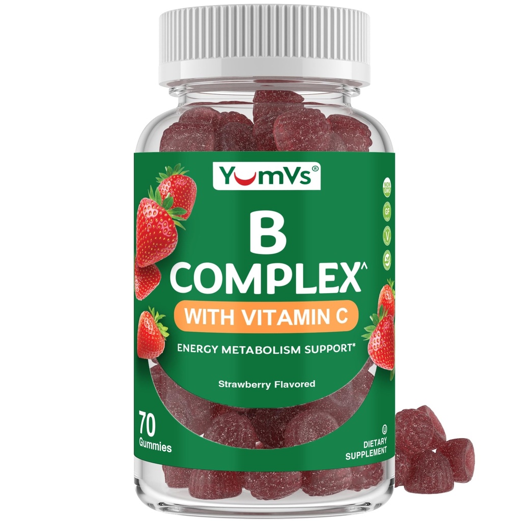 B Gommies complexes avec vitamine C – Grande dégustation 1 jour de soutien énergétique et système nerveux pour les adultes – Gommies complexes de vitamine B non-OGM végan, casher avec B12, B6, Niacine et acide folique – 70 Compte