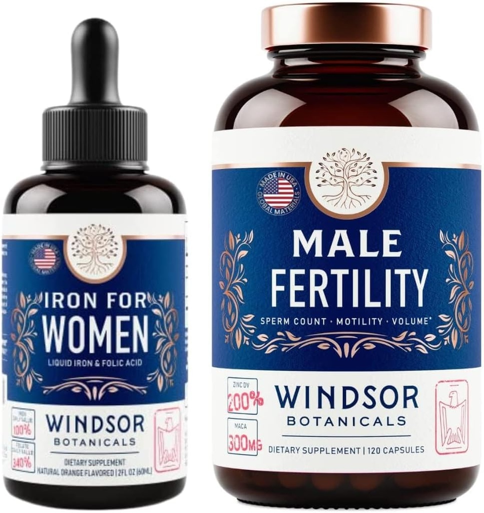 Liquid Iron Folic Acid VIT C and Male Fertility Supplement Pregnancy Support Bundle