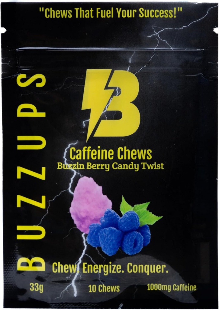 BuzzUps Gommies de caféine – 100mg de caféine par Gummy, Buzzin Berry Twist Flavor, 1000mg Total par paquet, Supplément énergétique pour la course, vélo, jeu, sports d'endurance (30 Gommies, 3-pack)