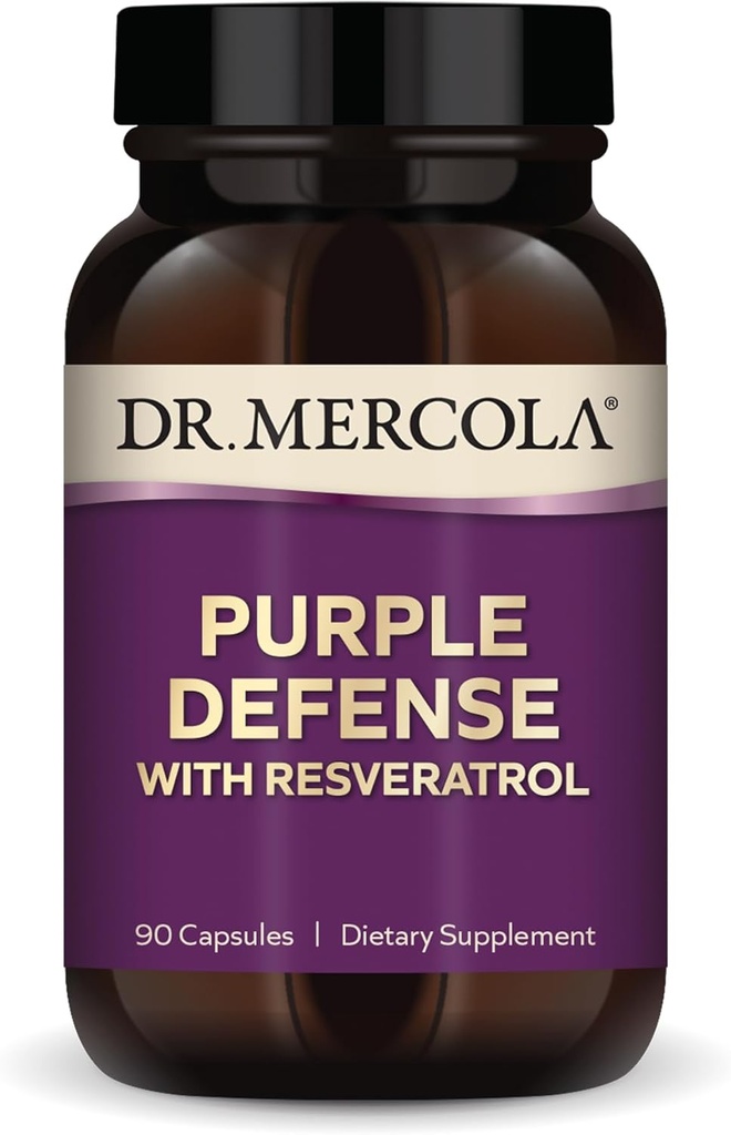 Dr Mercola Purple Defense - Soutien antioxydant à haut potentiel - avec Graines de raisin et extrait de peau - Soutient la santé cardiovasculaire et cérébrale - 90 Capsules