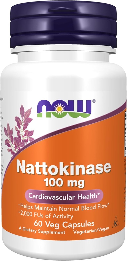 MAINTENANT Suppléments, Nattokinase 100 mg (à partir de soja non OGM) avec 2 000 UF d'activité, 60 Capsules de Veg