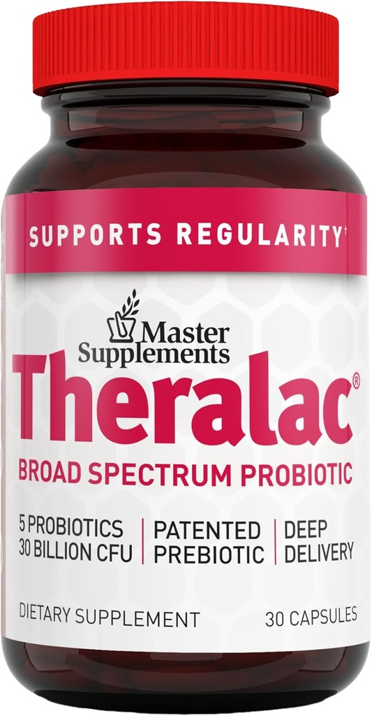 Master Supplements Theralac - 30 Capsules - Probiotique multi-train pour la santé optimale Gut + Gas & Bloating Relief - Sans gluten - 30 portions