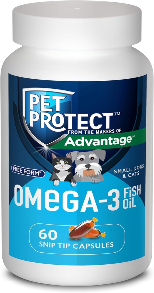 Pet Protect Cat & Small Dog Omega-3 Supplement, mélange de forme libre propriétaire, supporte une réponse inflammatoire normale, Capsules à bout de grenaille (60 Nombre)