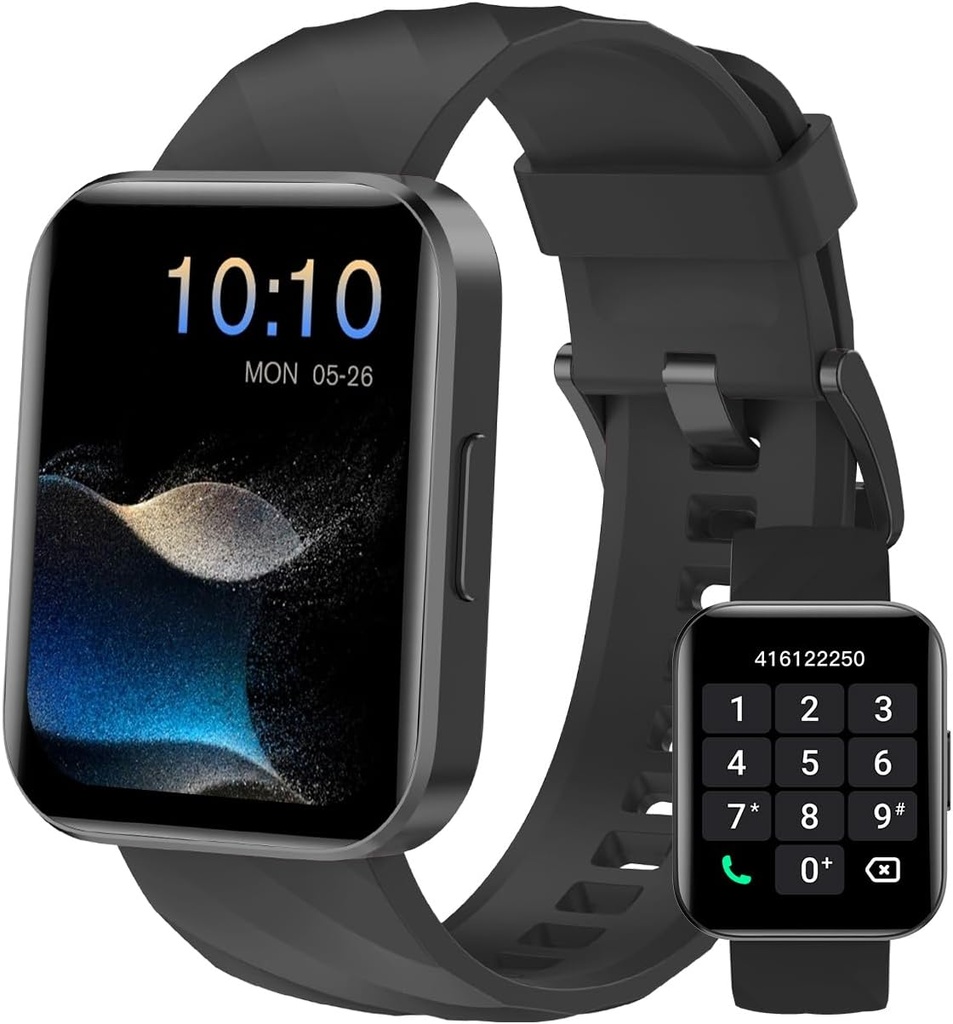 Smart Watch (Réponse/Make Calls), 1.85" Smart Watchs for Men Femmes Digital Watch Fitness Tracker avec 100+ Modes Sport Heart Rate Monitor pour iOS Android Phones Waterproof Black