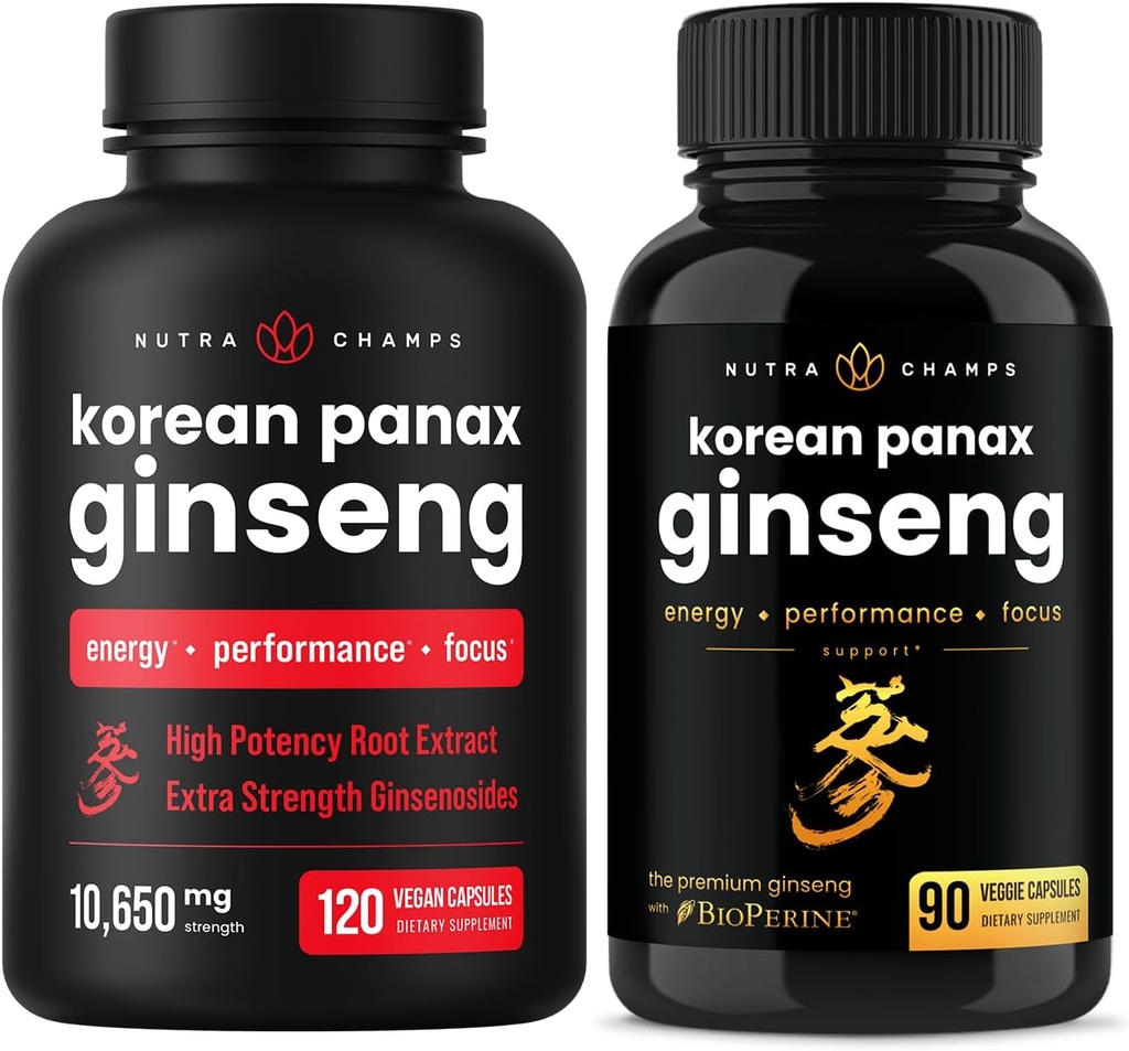 NutraChamps Complete Ginseng Duo - L'ensemble complet d'énergie, de focalisation et de soutien de l'endurance – Ginseng Gold et Panax rouge coréen Ginseng