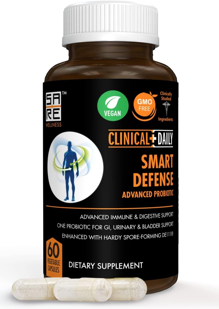 CLINIQUE DAILY Smart Defense Mega Spore Probiotic. Bacillus Subtilis Spore Probiotics pour les femmes et les hommes avec Lactobacillus Plantarum Bon Flora Natural Slim Microbiome Support. 60 Capsules Vegan