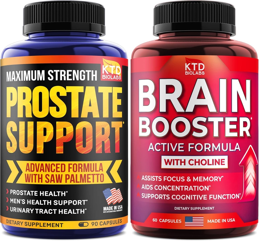 Prostate Support for Men & Nootropic Brain Support Supplement - Made in USA - Saw Palmetto Capsules - Bacopa Monnieri & DMAE Supplement