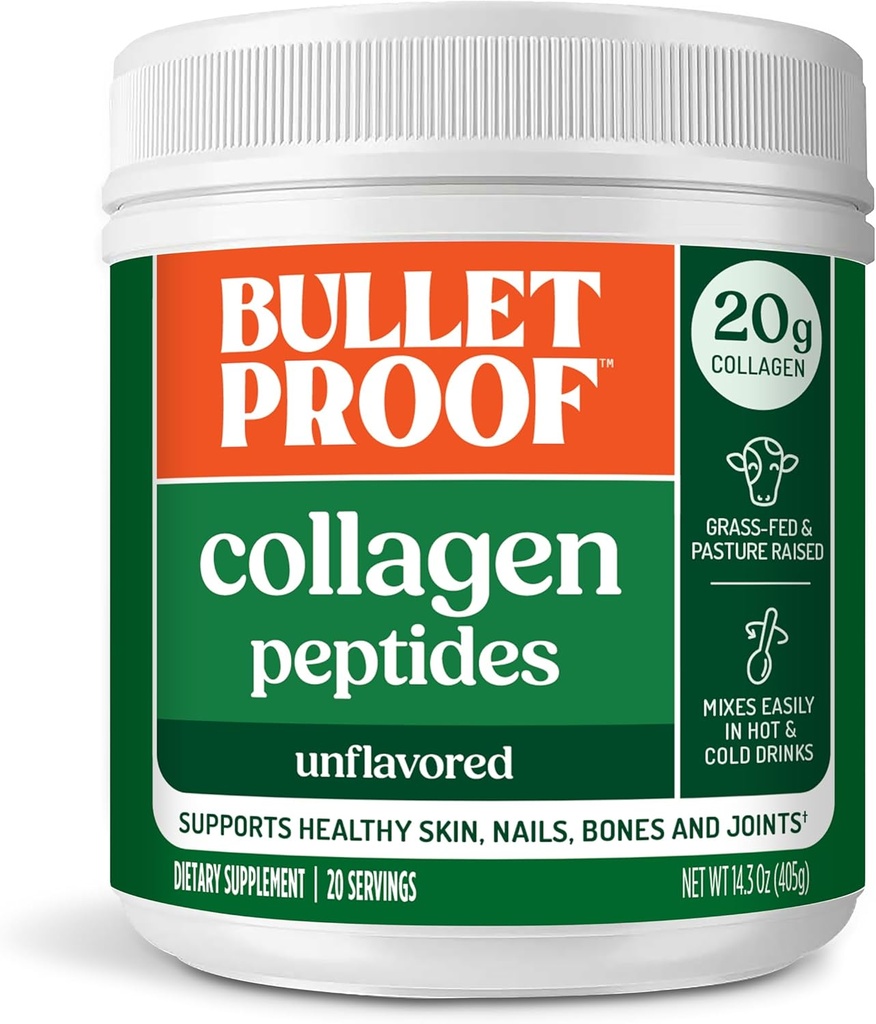 Poudre de peptides de collagène non aromatisés à l'épreuve de la balle avec huile MCT, 14.3 Onces, protéine de collagène à l'herbe pour la peau, les os et le soutien articulaire, pâturage élevé, pas d'hormones ajoutées