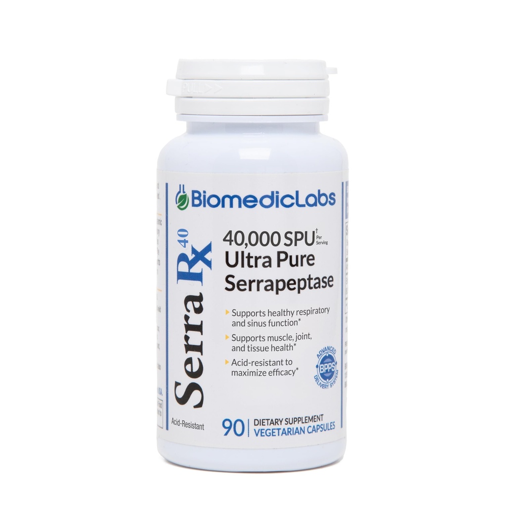 Serra-RX 40,000 SPU Serrapeptase - Enzyme protéolytique systémique résistant à l'acide, non-OGM, sans gluten, végétalien, 90 gélules
