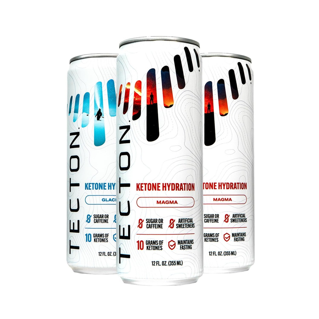 Tecton Ketone Ester- 10g BHB Ketone Ester/Serving, nature brevetée Cétones identiques - sans sucre, boîte de variétés (2 glaciers, 2 Magma), sans stimulant