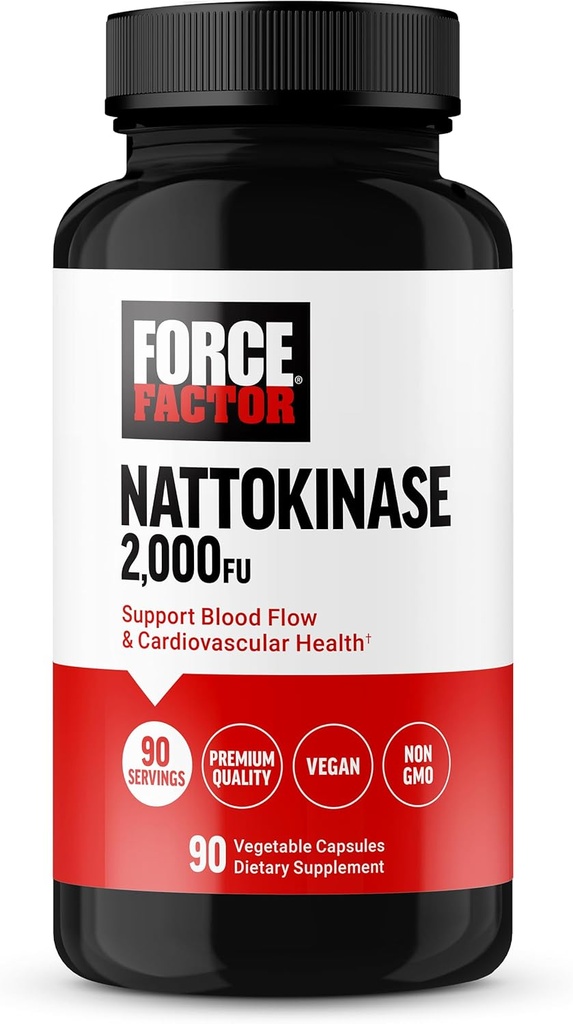 FACTEURS DE FORCE Nattokinase 2000 FU, Supplément Nattokinase pour la santé cardiaque et la pression artérielle, pilules de circulation sanguine, non OGM, végétalien, sans gélatine, 90 capsules végétales