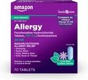 Amazon Basic Care Allergy Relief, 24 Hour, Fexofenadine Hydrochloride 180 mg, Non-Drowsy Antihistamine, Cool Mint Coated Tablets, 70 Count
