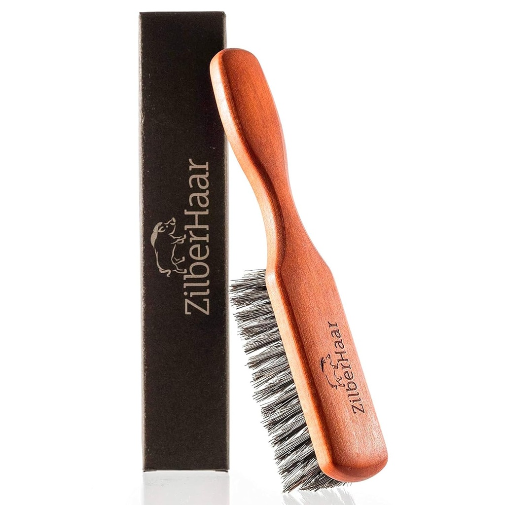 ZilberHaar Regular Beard Brush - Soft Boar Bristles - Beard grooming brush for men - Straightens and Promotes beard growth - Works with Beard Oils and Balms - Essential for beard care kits