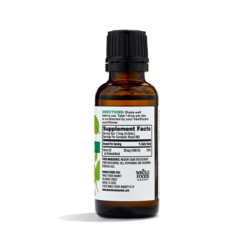 Marché des aliments entiers, vitamine liquide D-3, saveur de menthe, 1 oz (paquet de 2)