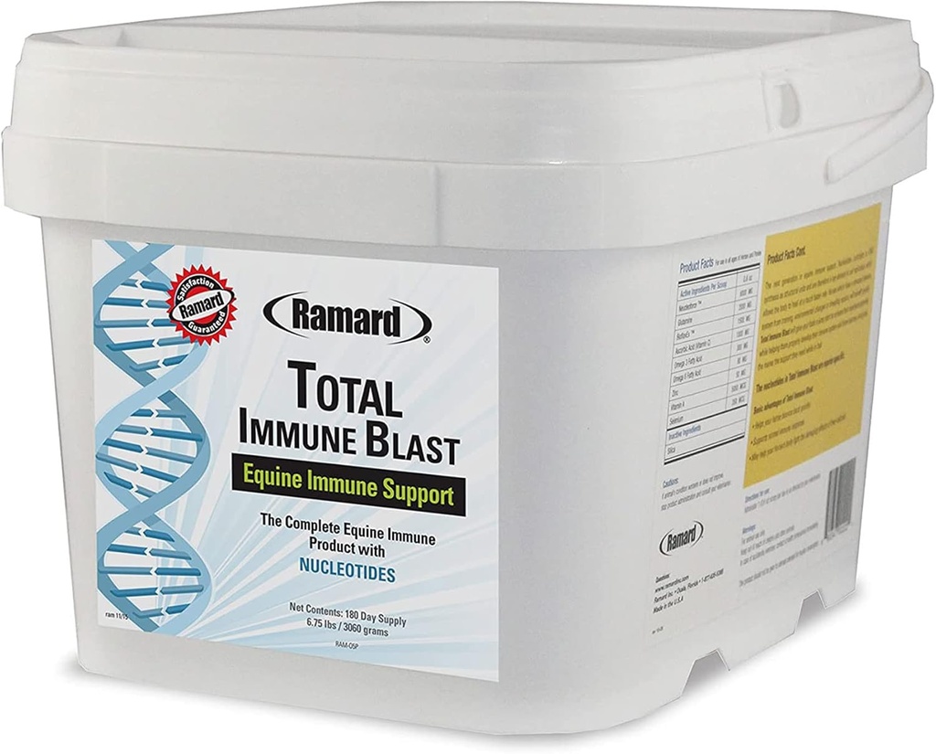Ramard Total Immune Blast - Equine Immune Support, Horse Vitamine & Poudre Supplément w/Zinc, Sélénium, Omega 3, Omega 6 & Vitamines w/Nucleotides, Equine Poudre & Suppléments 6,75 lbs. 180 Jours d'approvisionnement