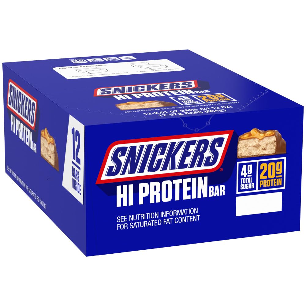 SNICKERS Barre de protéines d'arachide et de caramel Hi, 24,12 oz, boîte de 12 ct