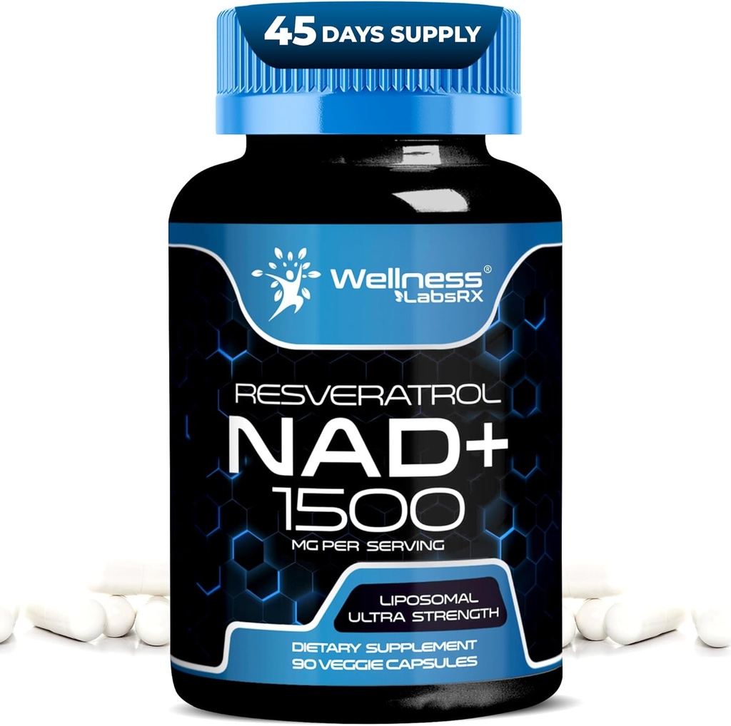 WELLNESS LABSRX Supplément NAD, 1500mg - USA Made Liposomale NAD+ Supplément avec Resveratrol, NAD Plus Boosting - Soutien à la santé cellulaire, à l'endurance et au vieillissement en santé - Capsules Ultra Strength