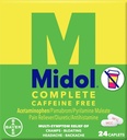 Midol Complete Caplets sans caféine 24ct: Midol Complete Caplets sans caféine de soulagement de la douleur menstruelle avec l'acétaminophène, Fournit le soulagement des maux de tête et de la période Crampes, 24 Compte