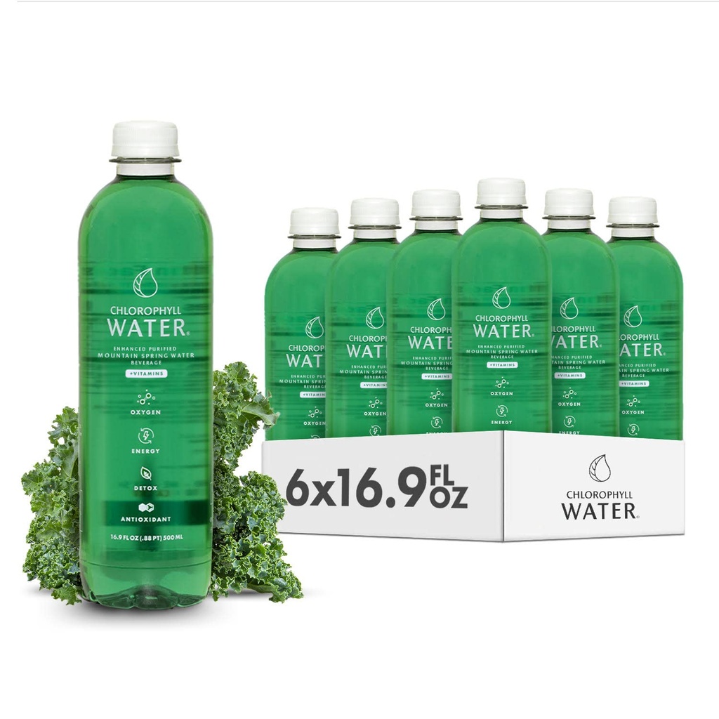 Chlorophyll Water – Liquid Chlorophyll 6-Pack (16.9oz) | Beauty Drink for Glowing Skin, Anti-Aging & Oxygen Boost | Vitamins A, B12, C, D | Vitamin Water | Clean Label | Hydration Support