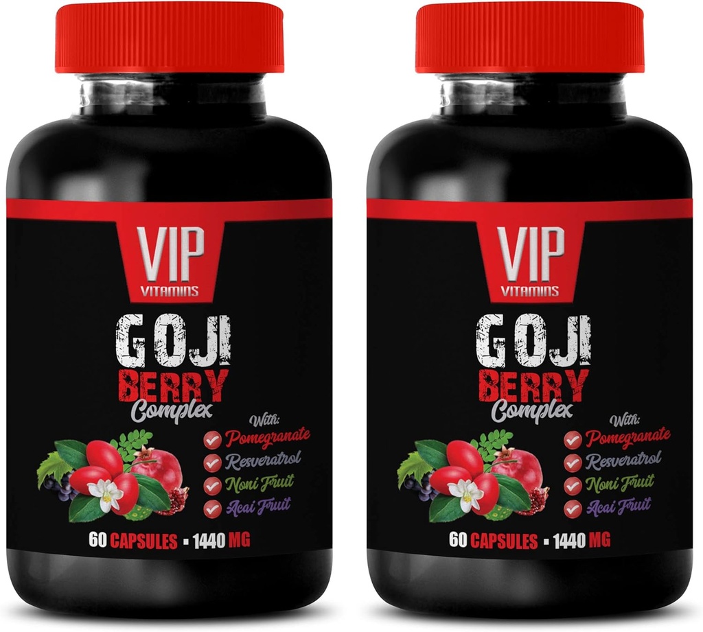 supplément antioxydant - GOJI BERRY COMPLEX - AVEC POMEGRANATE, RESVERATROL, NONI, ACAI - vitamine de grenade e pour la peau - suppléments nutritionnels antioxydants - vitamines antioxydantes - 2 Bot 120 Caps