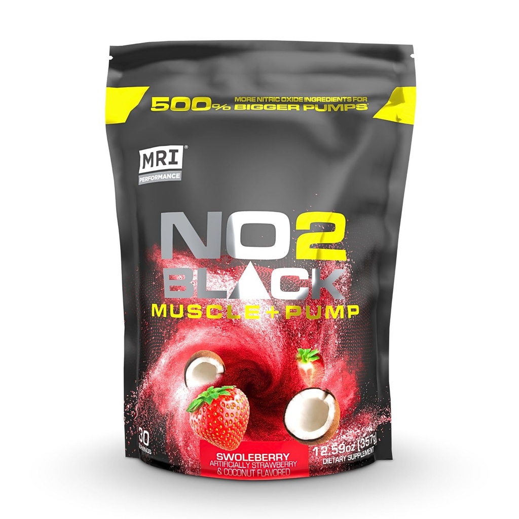 Supplément oxyde nitrique noir IRM NO2 pour pompe, croissance musculaire, vasculaire et énergie - Powerful Stim-Free Pré-entraînement avec Citrulline (30 portions) (Swoleberry)