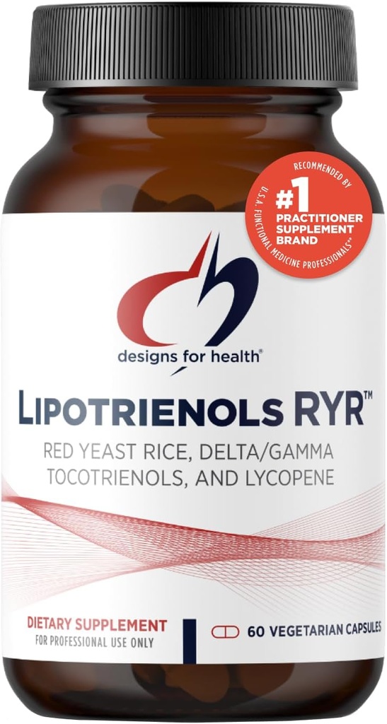 Conceptions pour la santé Riz de levure rouge avec des tocotriénols + lycopène - Lipotrienols RYR, 1200mg RYR pour soutenir la santé cardiovasculaire + maintien des niveaux de lipides dans la gamme normale - végétalien (60 capsules)