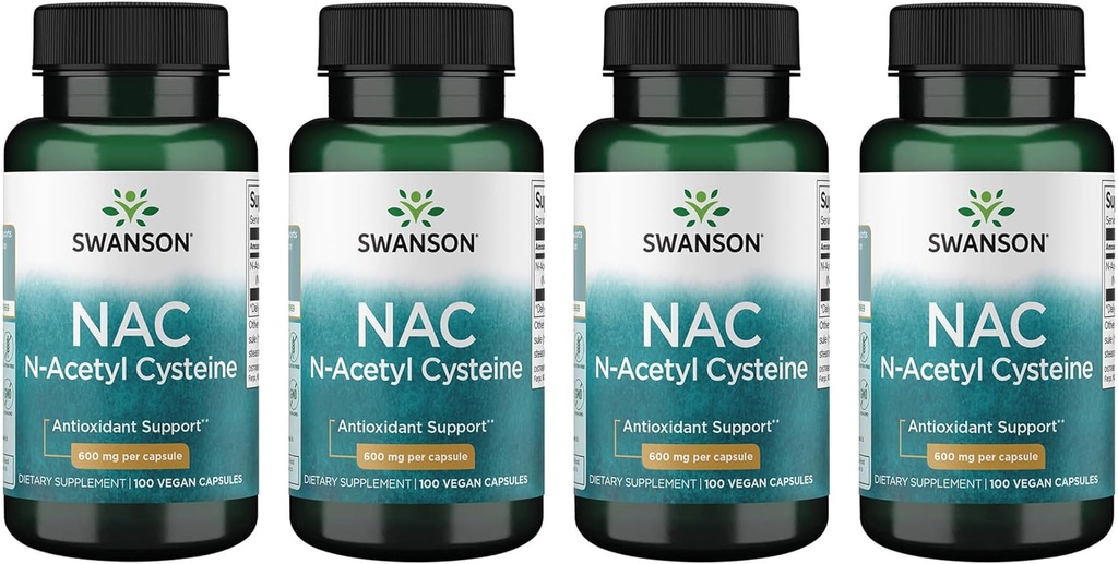 Swanson NAC - N-acétyl Cystéine - Supplément 600 mg 100 gélules (4 boîtes)