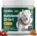 Suppléments de vitamines 23-en-1 pour chiens, Multivitamines pour chiens avec Glucosamine et Omega-3, Soutien complet pour la hanche et les articulations, Digestion, Santé immunitaire, Peau, Coeur - 90ct, Poulet