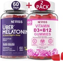NEVISS Melatonin + Vitamin D3 & B12 Gummies, Vegan, 2+2=4 Pack