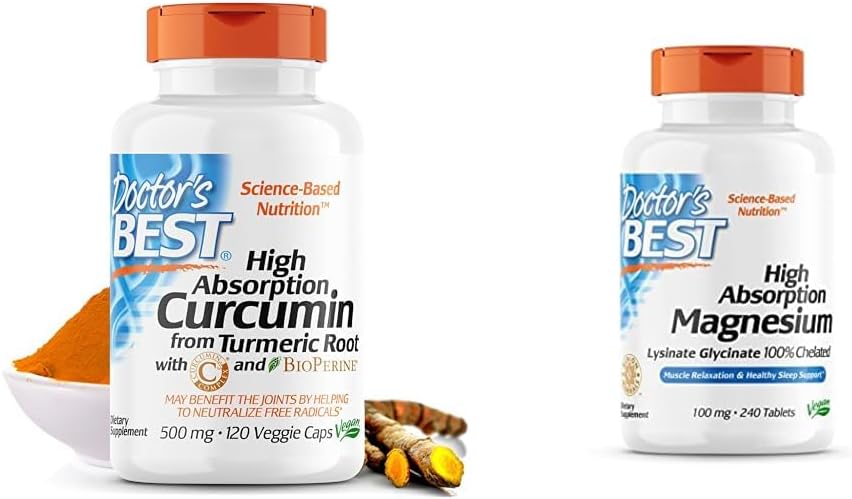 Doctor's BEST DRB-00107 High Absorption Curcumin from Turmeric Root with C3 Complex & BioPerine 500mg & High Absorption Magnesium Glycinate Lysinate, 100% Chelated, Non-GMO, Vegan, Gluten