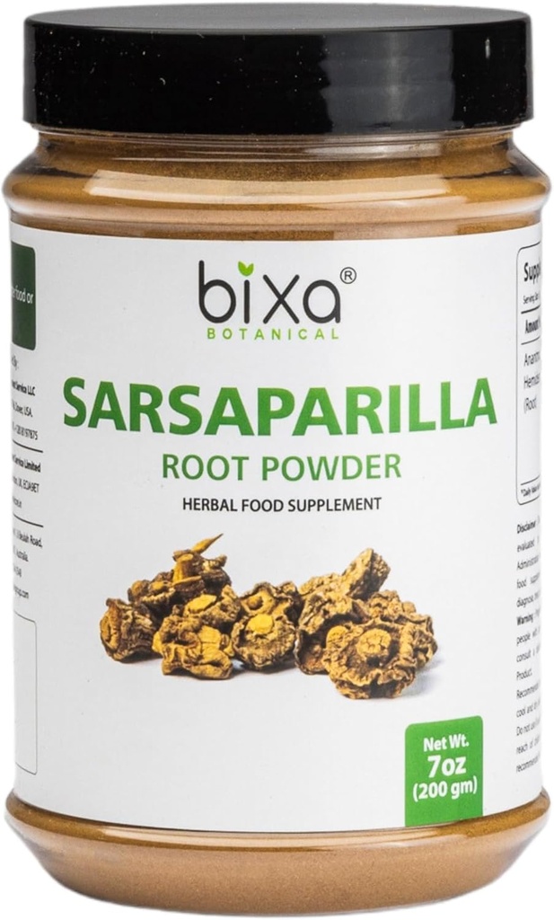 Bixa BOTANICAL Sarsaparilla Root Powder (poudre de racine) HEMIDESMUS INDICUS (anantmool) 200 grammes / 7 oz Supplément ayurvédique à base de plantes sans gluten, sans OGM, traité à la vapeur, végétalien, 100% pur.