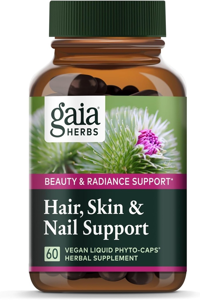 Gaia Herbs Hair, Skin & Nail Support - aide à promouvoir la santé de la peau, la croissance des cheveux et la croissance des ongles - avec le Quai à cheval, Alfalfa, Burdock, Gotu Kola & Nettle - 60 phytocapsules liquides végétaliens (15 jours d'approvisionnement)