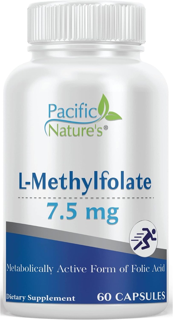 Pacific Nature's L-méthylfolate 7,5mg (60 capsules) Forme naturelle active de folate pour un soutien sanitaire global - Sans gluten, sans OGM